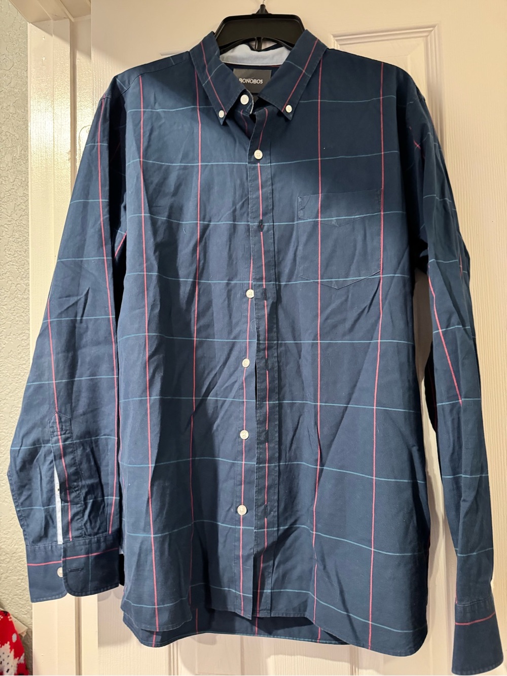 Bonobos Navy Windowpane Button-Up Shirt with Pink & Light Blue Lines
